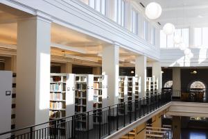 View of bookshelves at a UVA Library